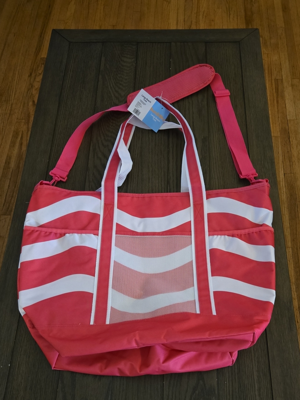 Pink and White Striped Women's Tote Bag - Beach-Ready Shoulder Bag, NWT.